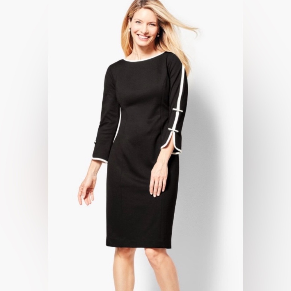 Talbots Bow Sleeve Refined Ponte Sheath Dress